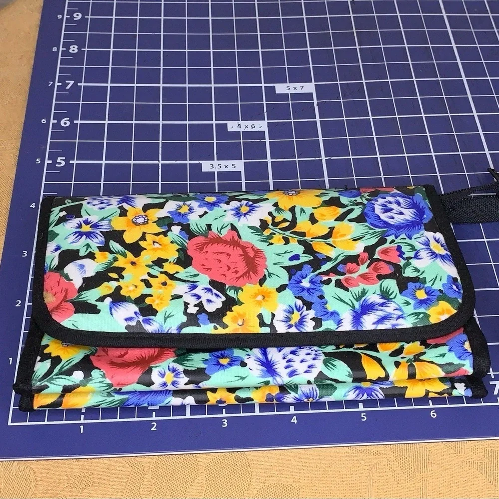 Cosmetic Bag And Lipstick Case Set Of 2 Gift Makeup Colorful Floral Blue Yellow